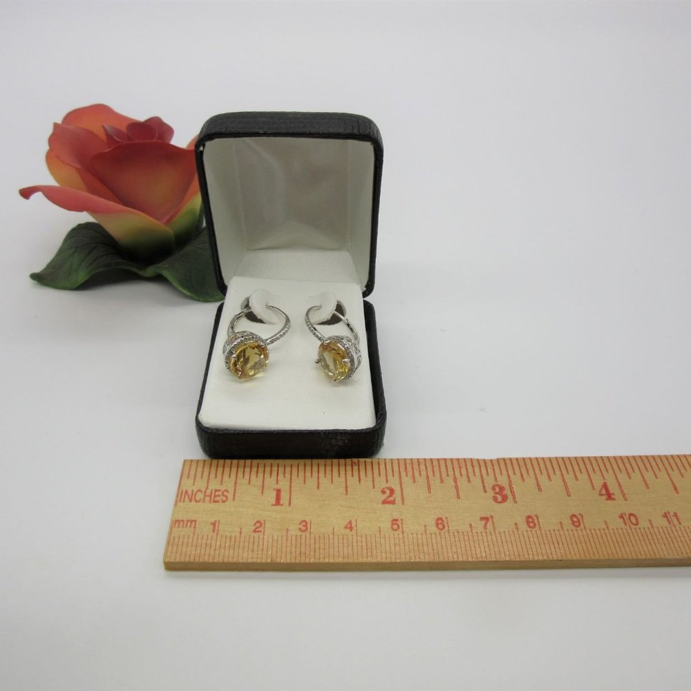 New in Box, Sterling Silver 925 Citrine and Clear Rhinestones Dangle Earrings - Picture 1 of 4